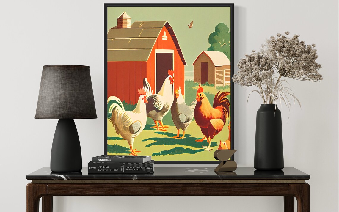Nostalgic Vintage Farmyard Flock of Hens and Roosters Poster - Image 2