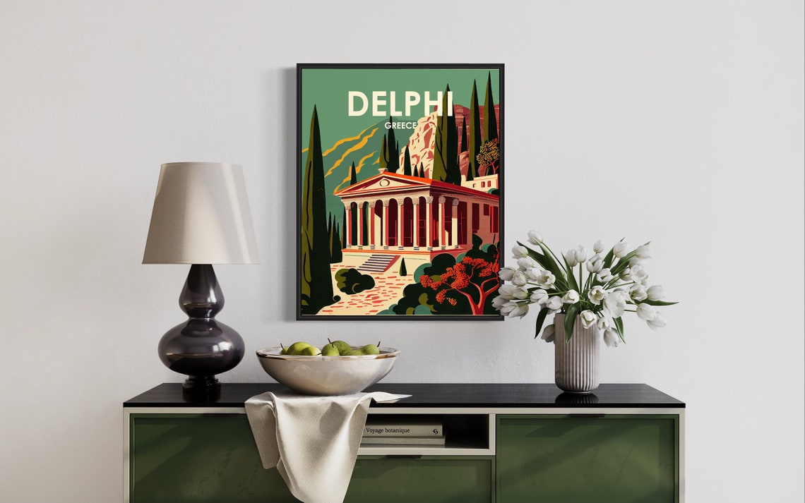 Delphi Greece Ancient Doric Temple Cypress Retro Travel Art Poster - Image 3