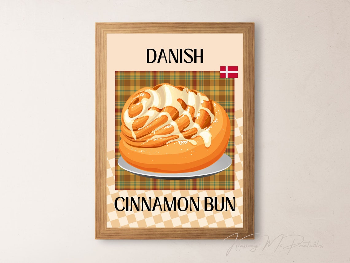 Danish Cinnamon Bun Pastry Illustration Bakery Kitchen Wall Art - Image 2