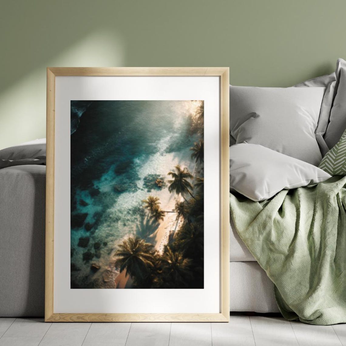 Tropical Beach Aerial View Palm Trees Turquoise Ocean Wall Art