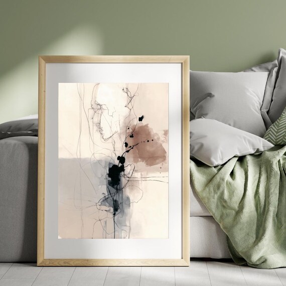 Abstract Line Art Poster Minimalist Neutral Wall Modern Beige And Black Watercolor Print Scandinavian Home Decor