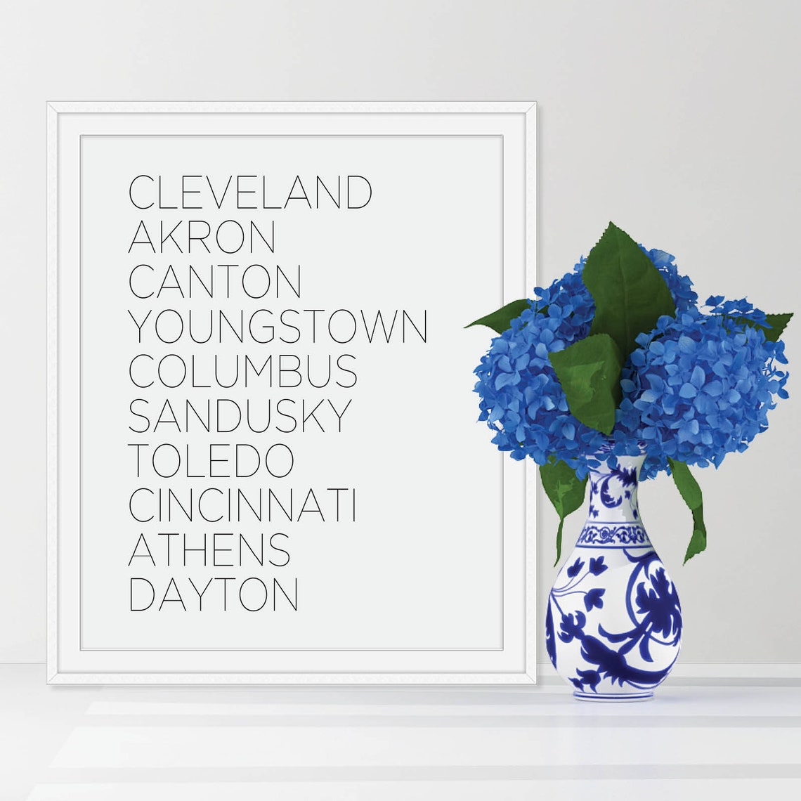 Ohio Cities Typography Minimalist State Love Black and White Poster