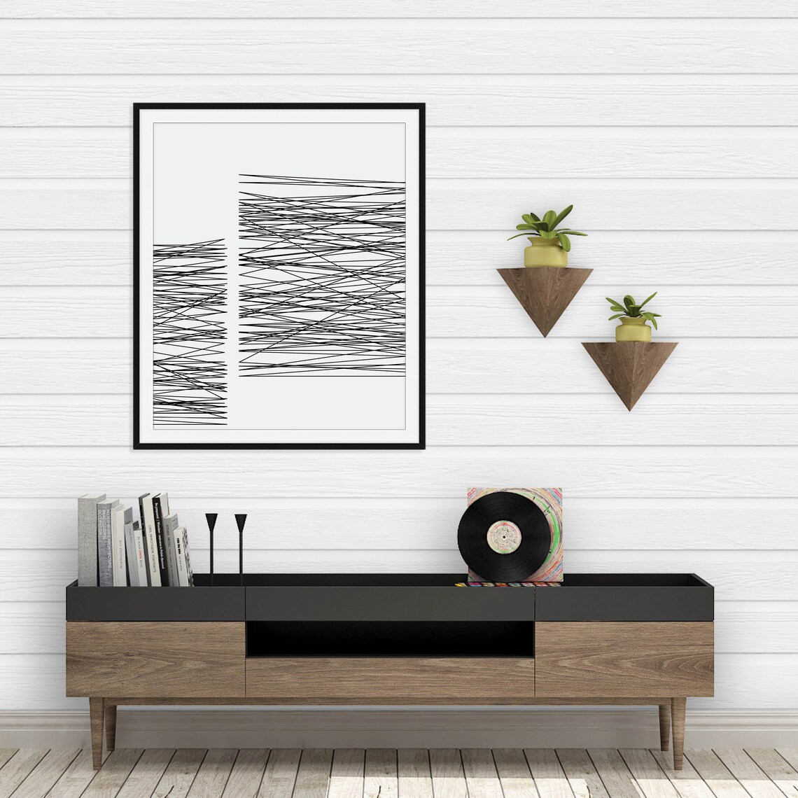 Black And White Crossed Line Stripes Minimalist Abstract Art Poster - Image 2