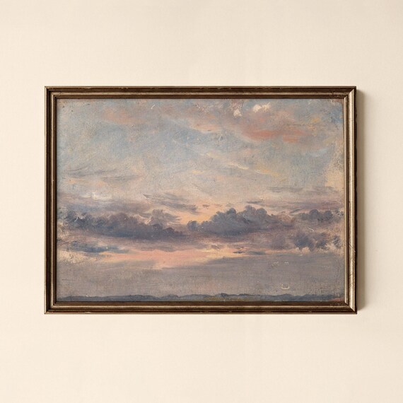 Vintage Moody Dusky Sunset Cloud Study Romantic Painting Print