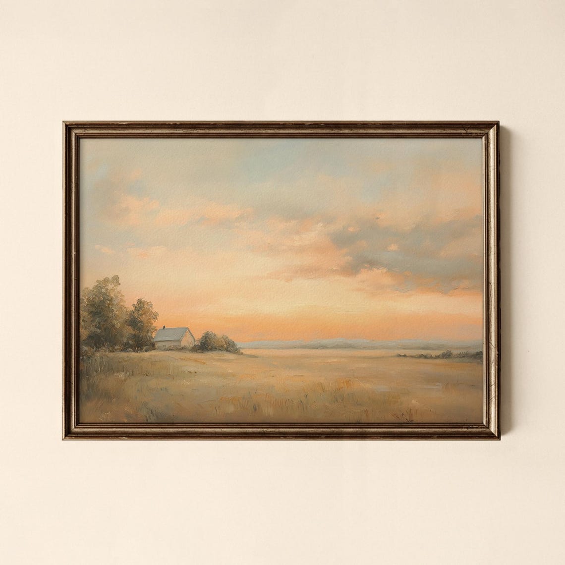 Rural Barn Sunset Field Vintage Neutral Farmhouse Landscape Poster
