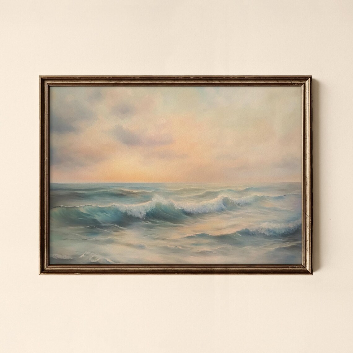 Serene Pastel Ocean Waves Coastal Painting Art Poster In Soft Tones
