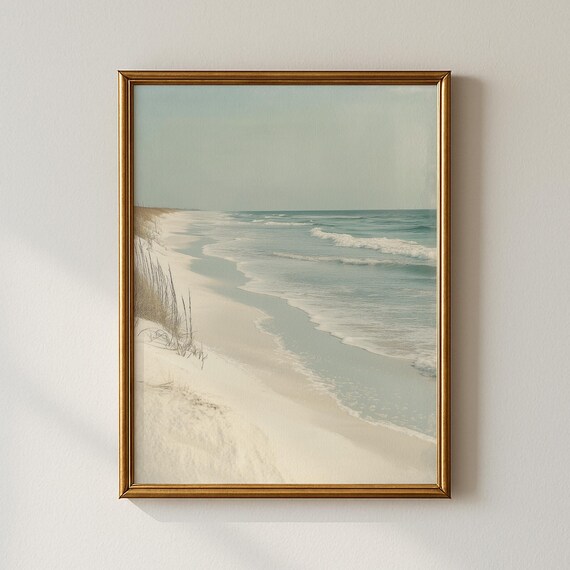 Serene White Sand Beach Turquoise Waves Coastal Seascape Art Poster