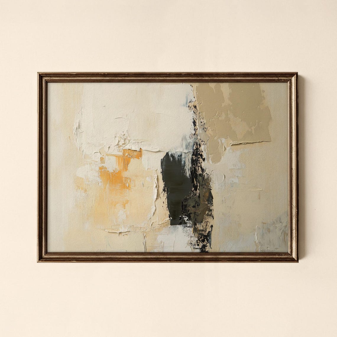 Vintage Neutral Abstract Impasto Painting Beige Modern Wall Art