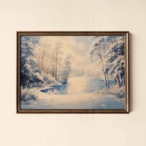 Vintage Winter River Scene Print Living Room Decor Collected Prints Cpl432