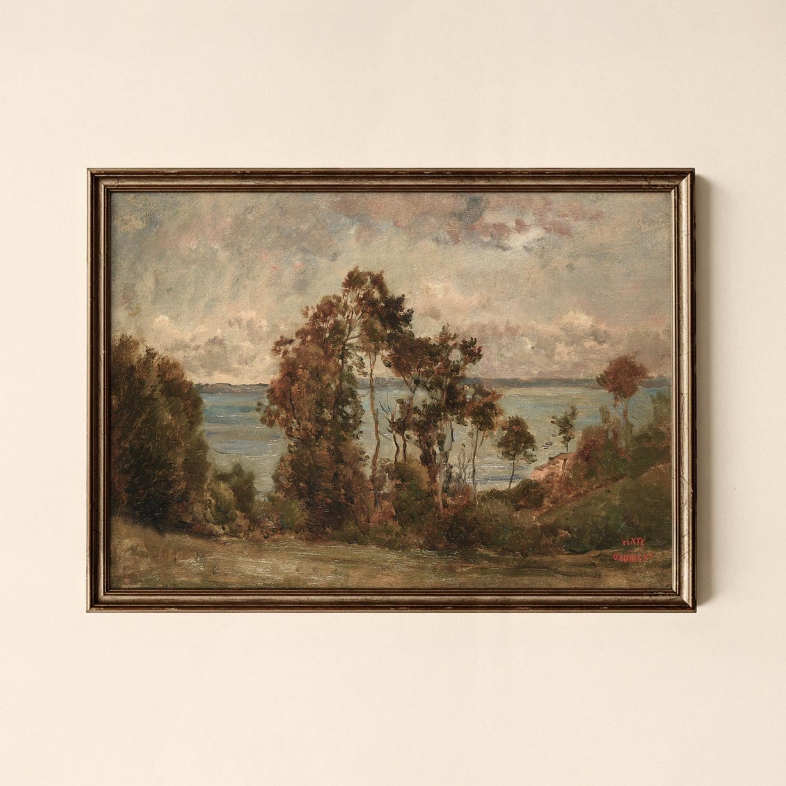 Vintage Coastal Trees Overlooking Water Antique Landscape Art Print