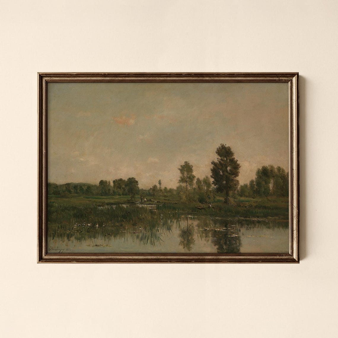 Serene Vintage Marsh Wetland With Reflections Landscape Art Poster