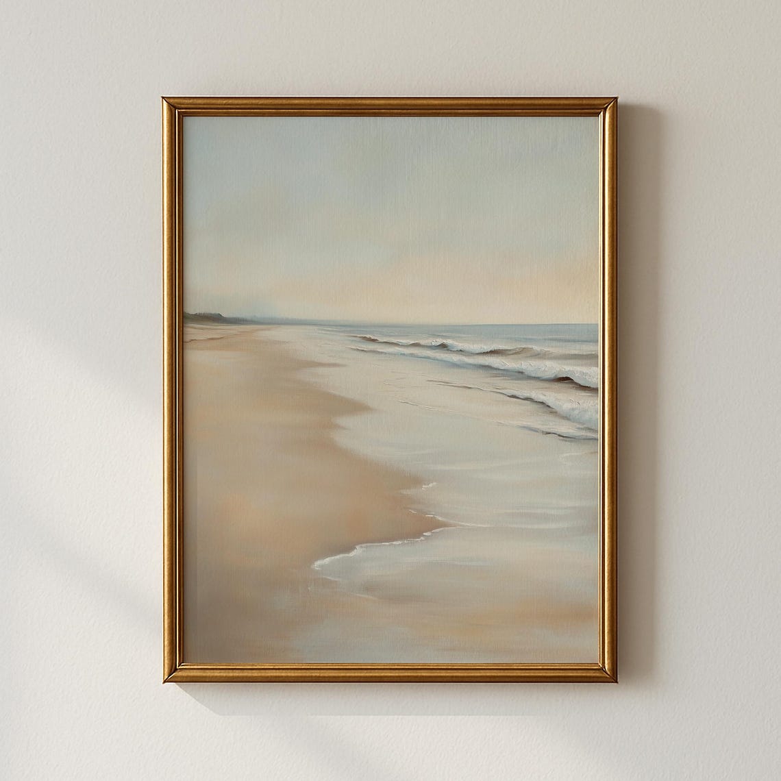 Muted Neutral Beach Waves Serene Coastal Landscape Art Print