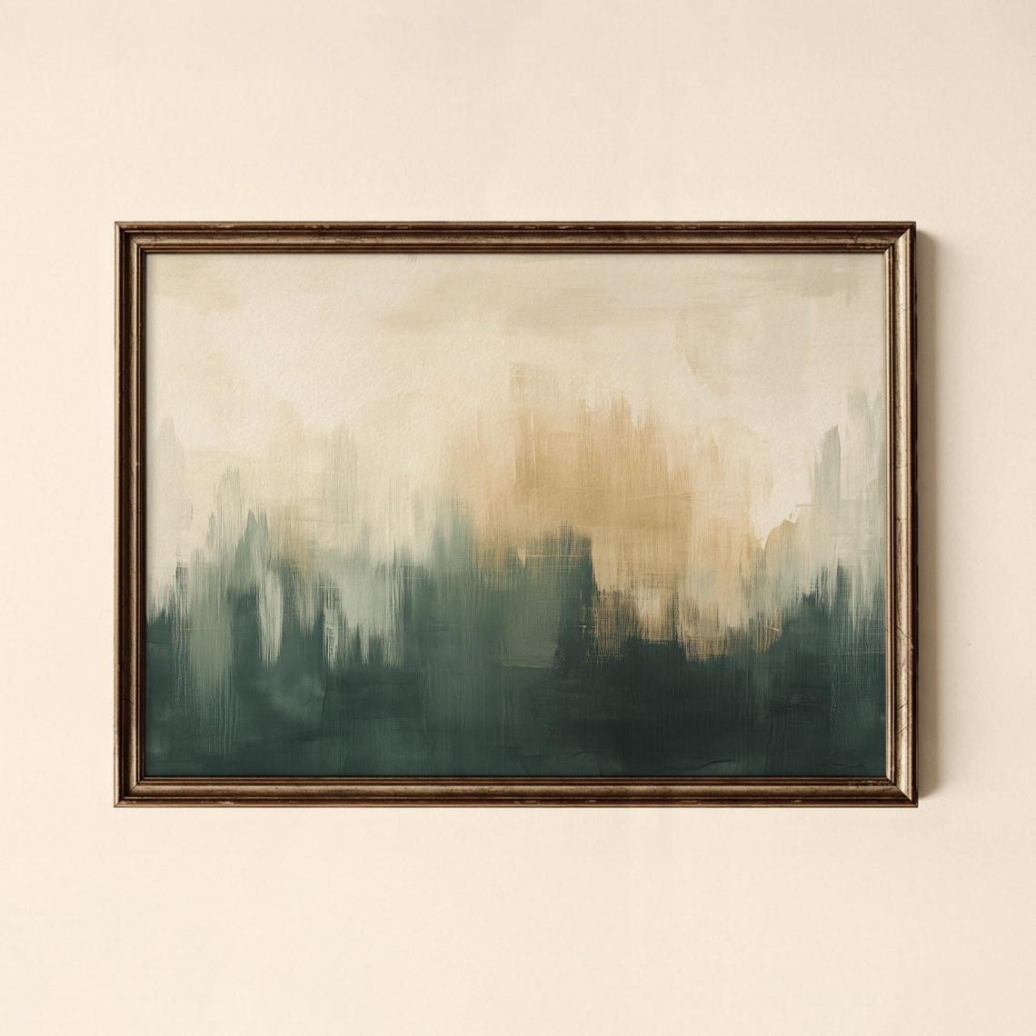 Misty Green Gold Forest Abstract Expressionist Painting Poster