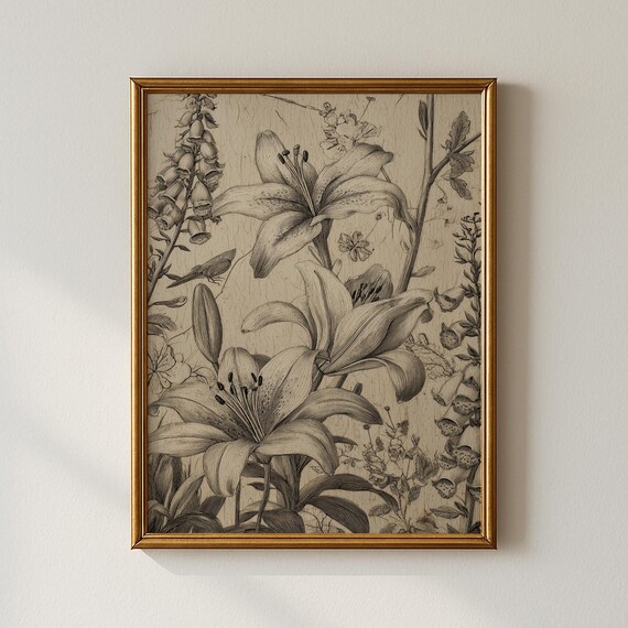 Vintage Lily Print Botanical Bedroom Wall Art Collected Prints Cpp657