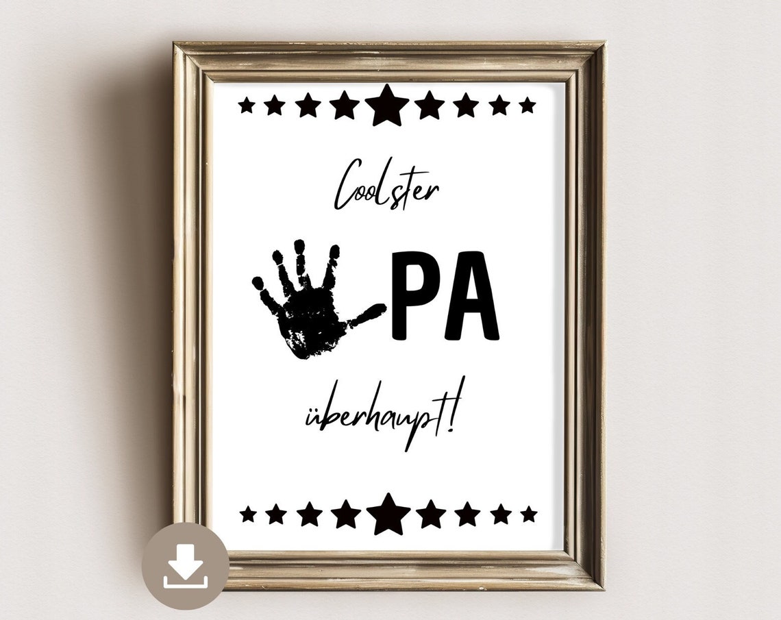Coolest Grandpa Ever Handprint Star Funny Gift Quote Art Poster