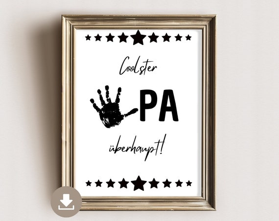 Coolest Grandpa Ever Handprint Picture Stars Gift From Grandchild Loving Keepsake Din A4 Print