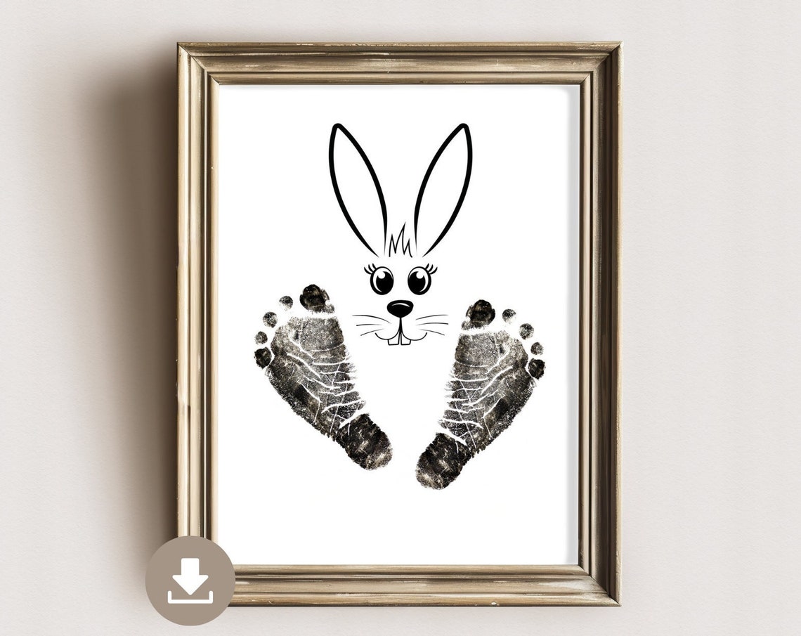 Simple Bunny Face Footprint Baby Nursery Minimalist Art Poster