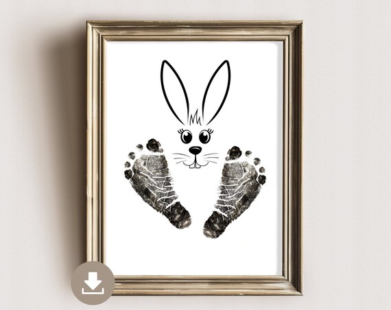 Simple Bunny Face Footprint Baby Nursery Minimalist Art Poster