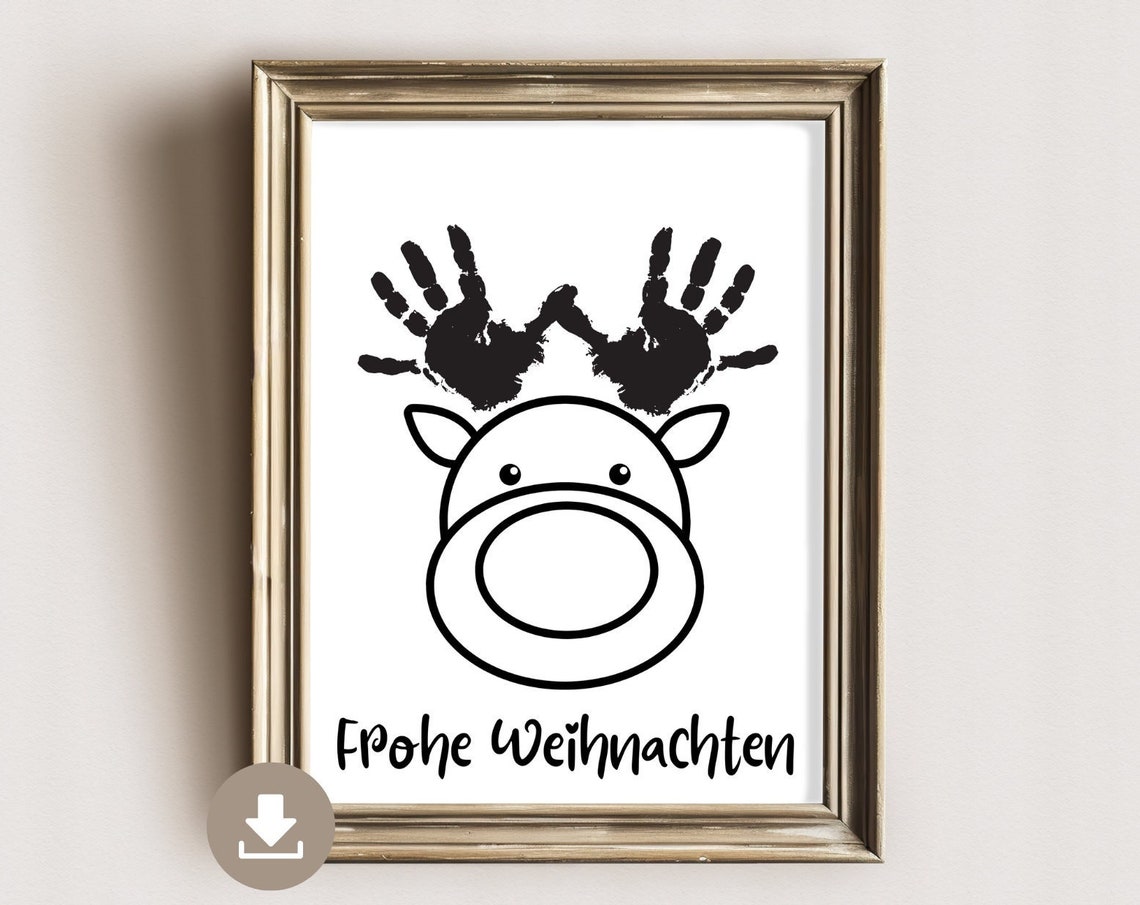 Merry Christmas Moose Handprint Antlers Minimalist Holiday Art Poster