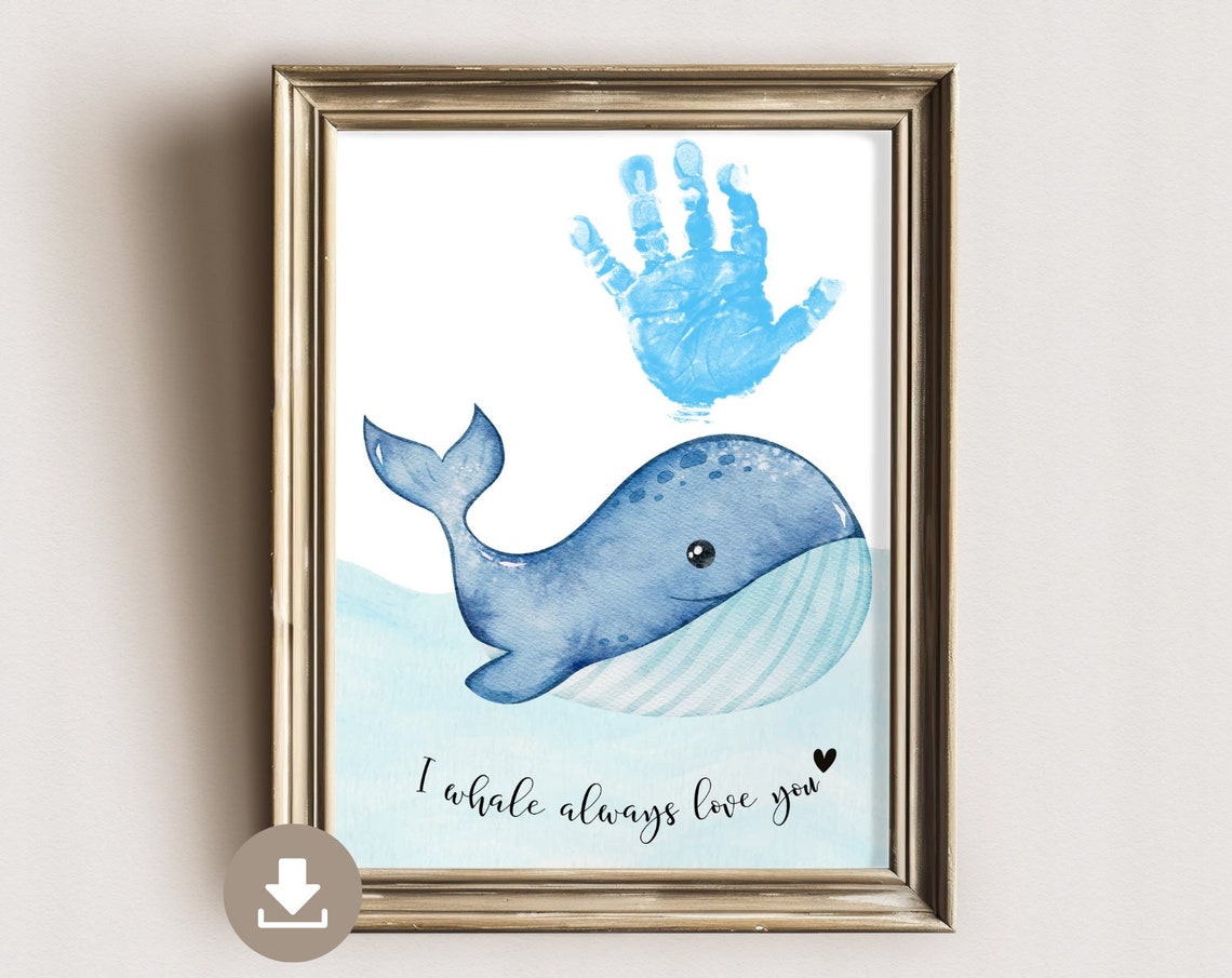 I Whale Always Love You Watercolor Whale Handprint Art Poster