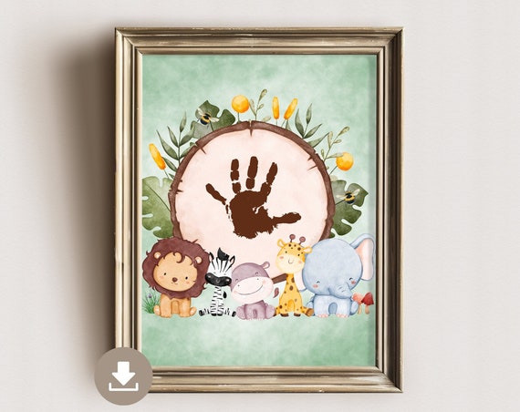 Handprint Picture Tree Trunk And Forest Animals Din A4 Gift From Children Baby Souvenir Footprint Baby Newborn Childrens Room Picture