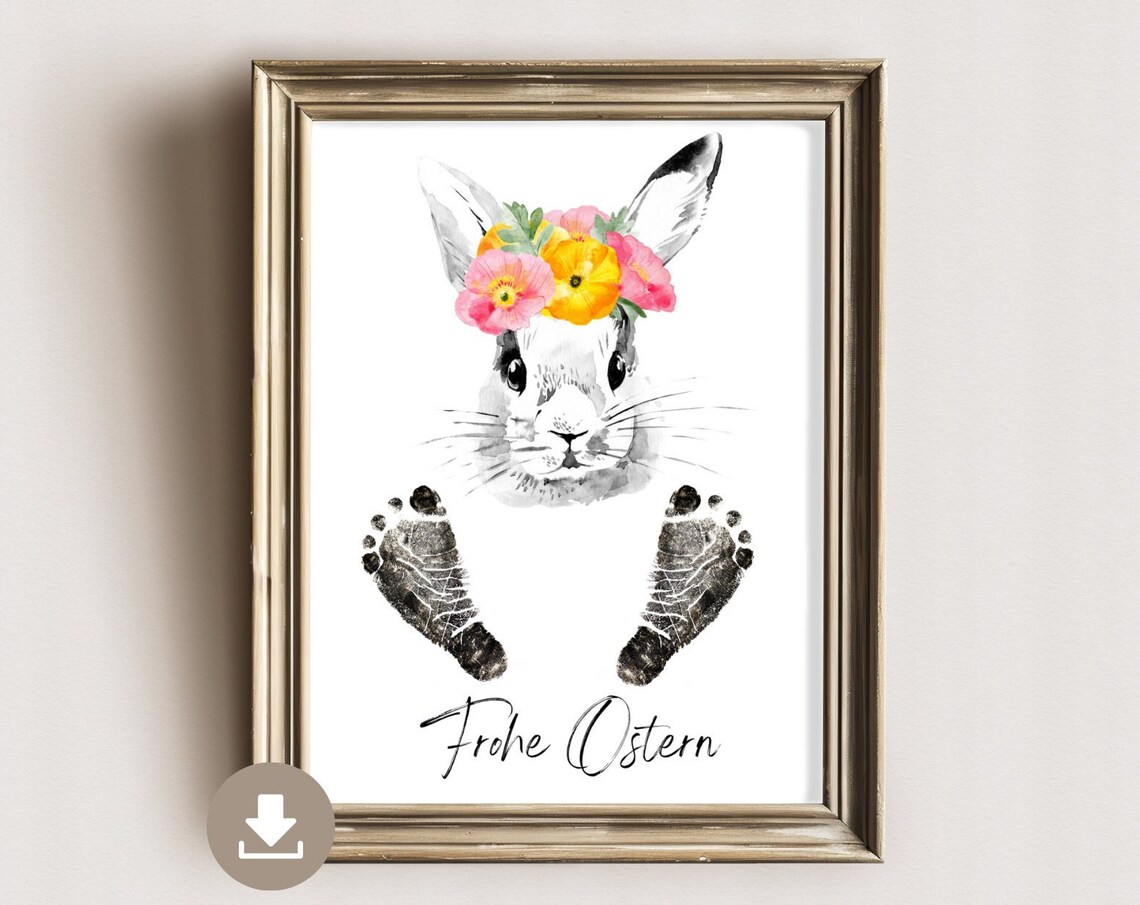 Footprint Picture Easter Bunny Art Print, Happy Easter