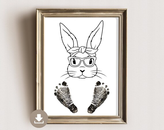 Cool Bunny Glasses Footprint Baby Nursery Keepsake Kids Art Poster