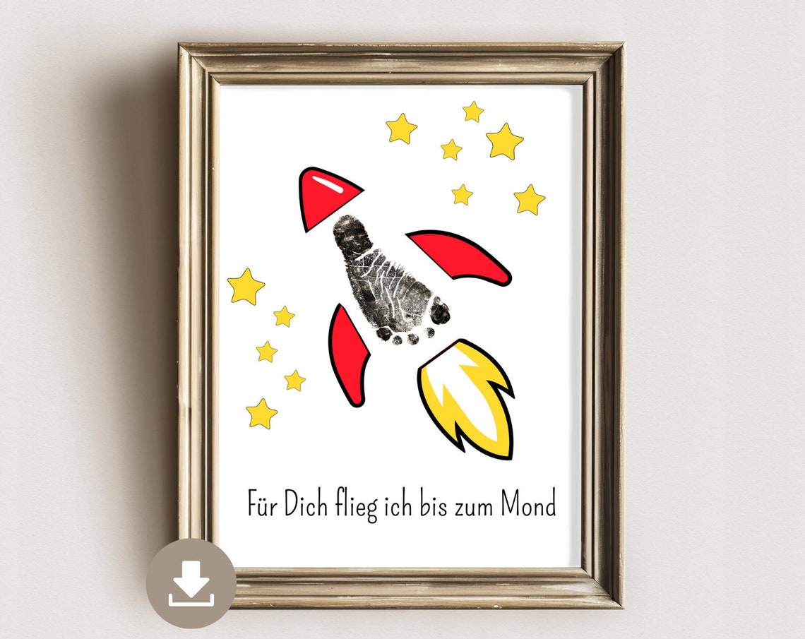 Fly You To The Moon Footprint Rocket Nursery Keepsake Art Poster
