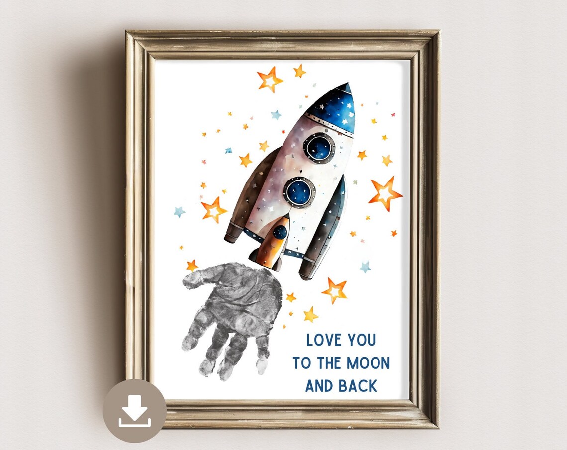 Love You To The Moon And Back Rocket Handprint Keepsake Poster