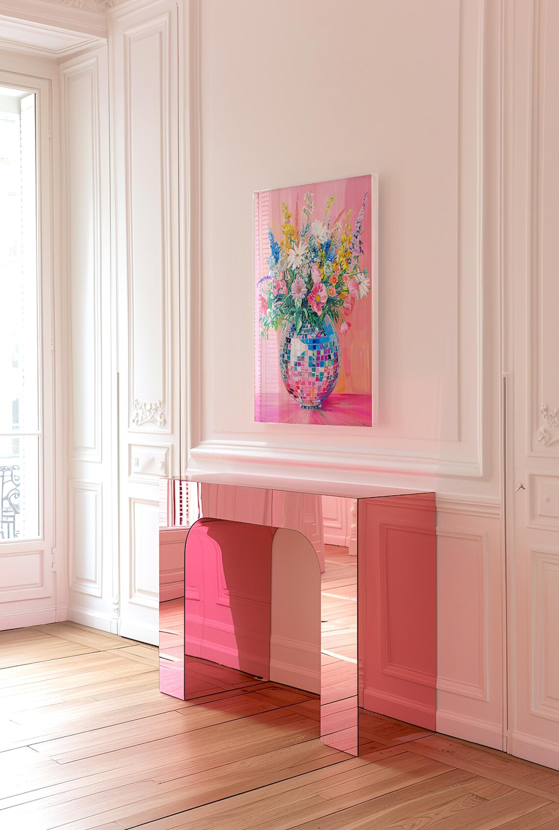 Disco Ball Vase Wildflowers Maximalist Pink Floral Art Poster - Image 5