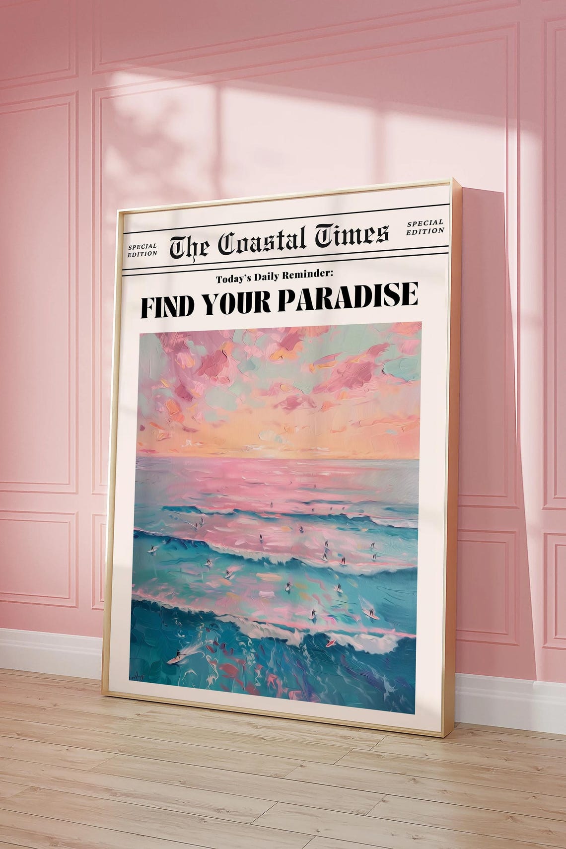 Find Your Paradise Coastal Times Surfer Sunset Daily Wall Art - Image 5