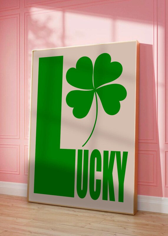 Lucky Green Clover Typography White Bold Graphic Retro Maximalist Poster