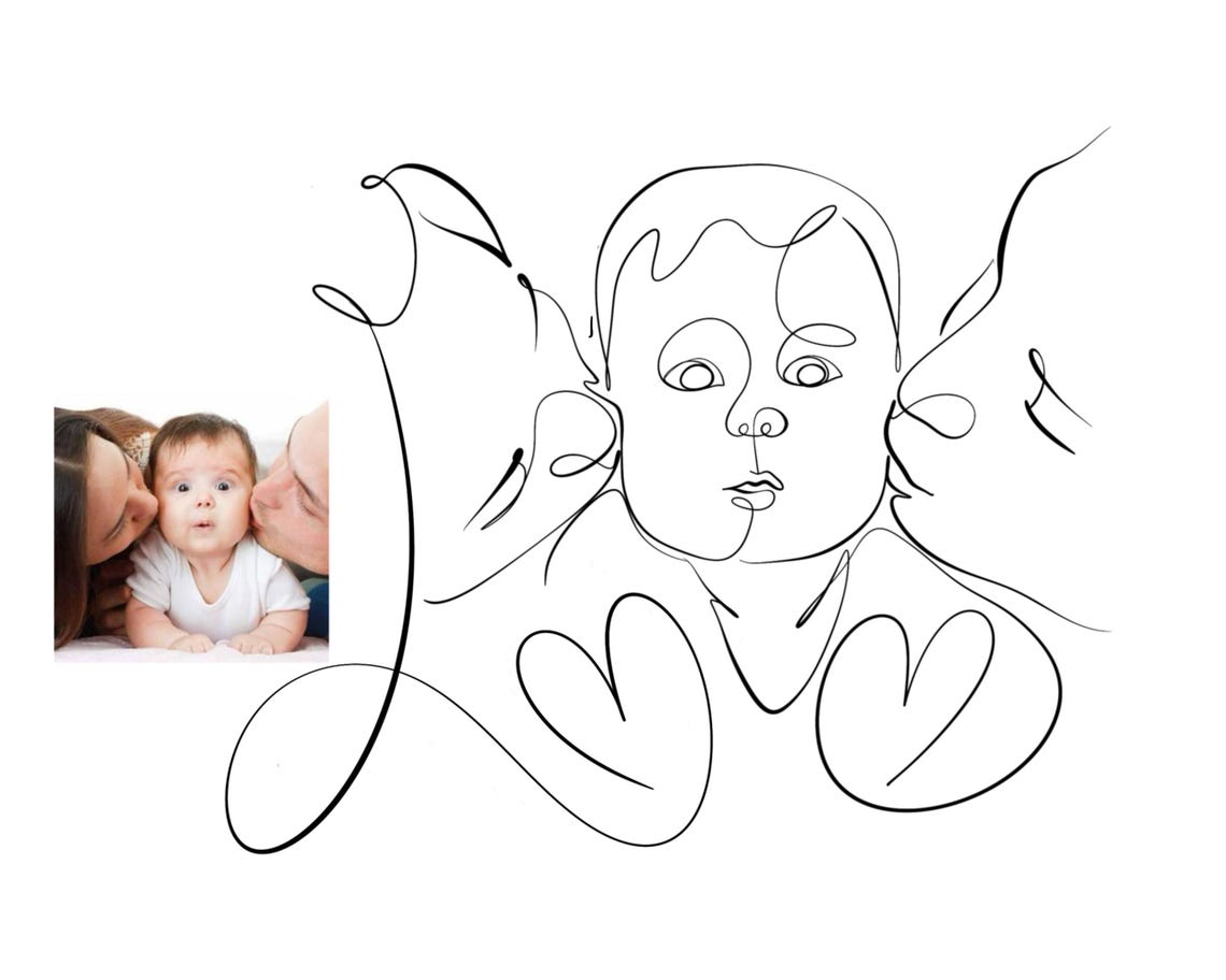 Custom Line Art Portrait, Minimalist Mom And Baby - Image 4