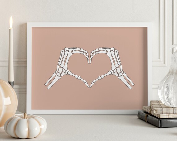 Skeleton Hands Heart White on Dusty Rose Spooky Halloween Poster