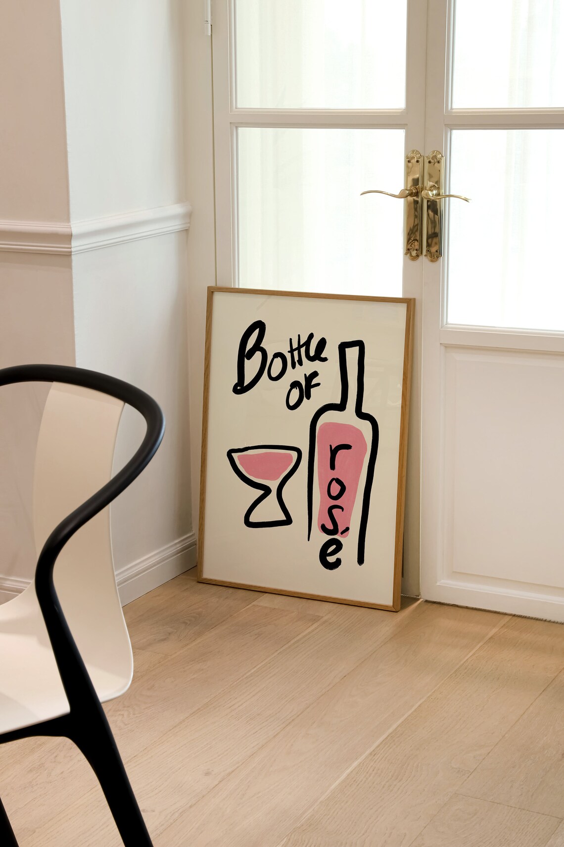Bottle Of Rosé Pink Wine Bottle And Glass Sketch Bar Cart Poster - Image 2