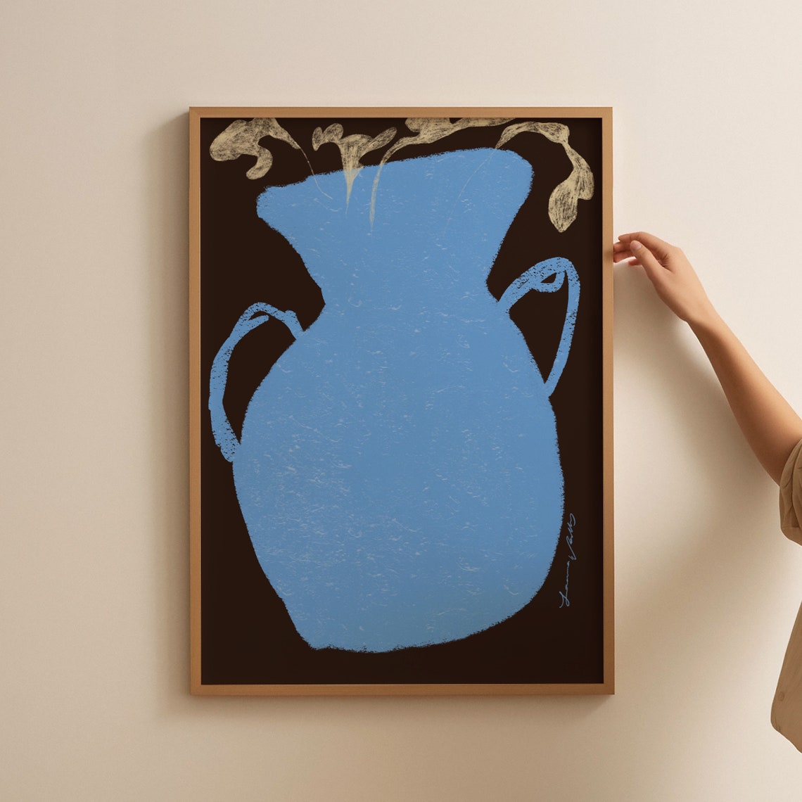 Blue Vase Abstract Floral Painting On Black Background Art Poster - Image 3