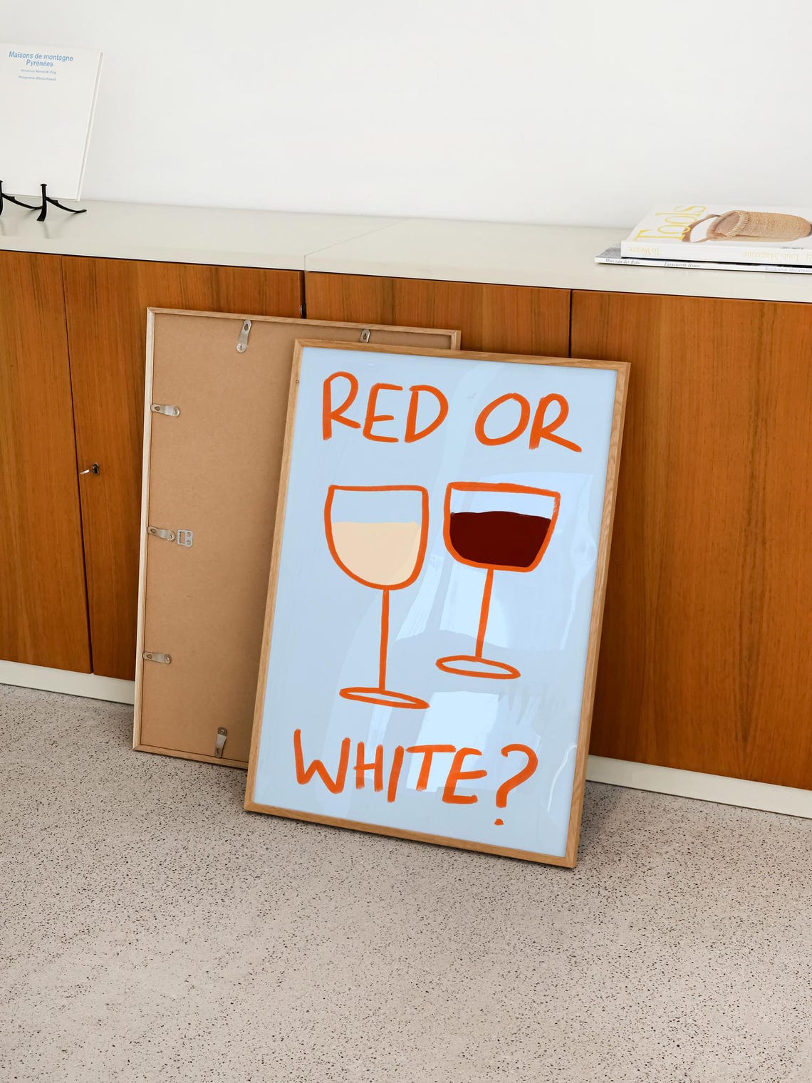 Red Or White Two Wine Glasses Retro Bar Cart Drink Art Poster - Image 2
