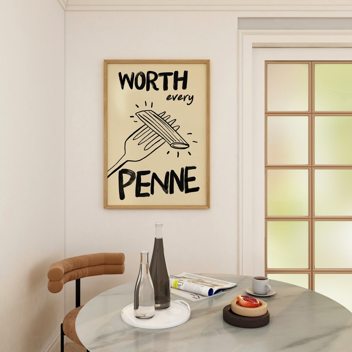 Worth Every Penne Black Ink Penne On Fork Cream Kitchen Poster - Image 2