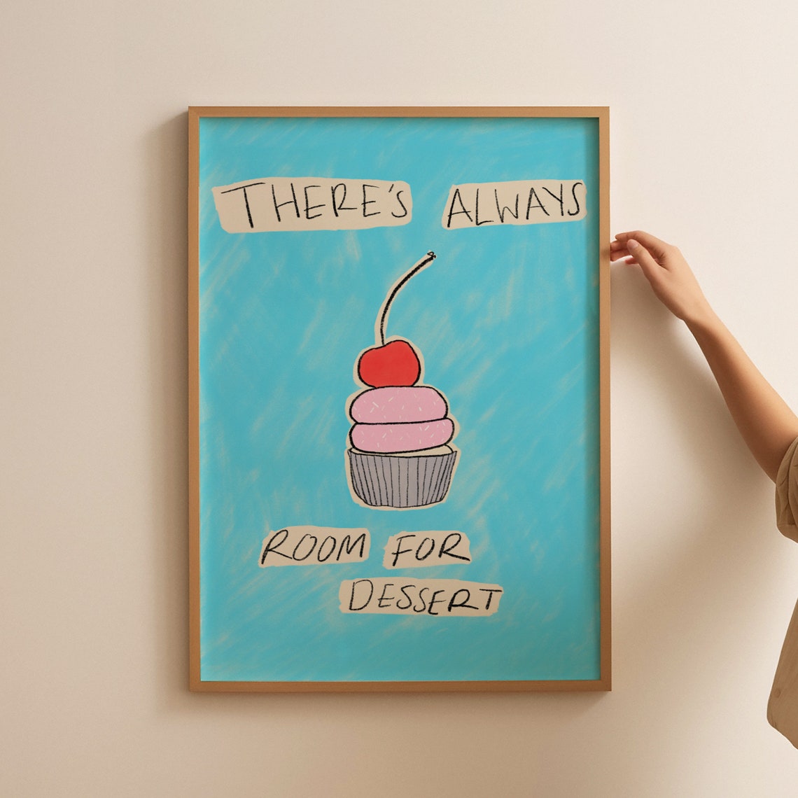 Theres Always Room For Dessert Cupcake Cherry Blue Kitchen Poster - Image 3