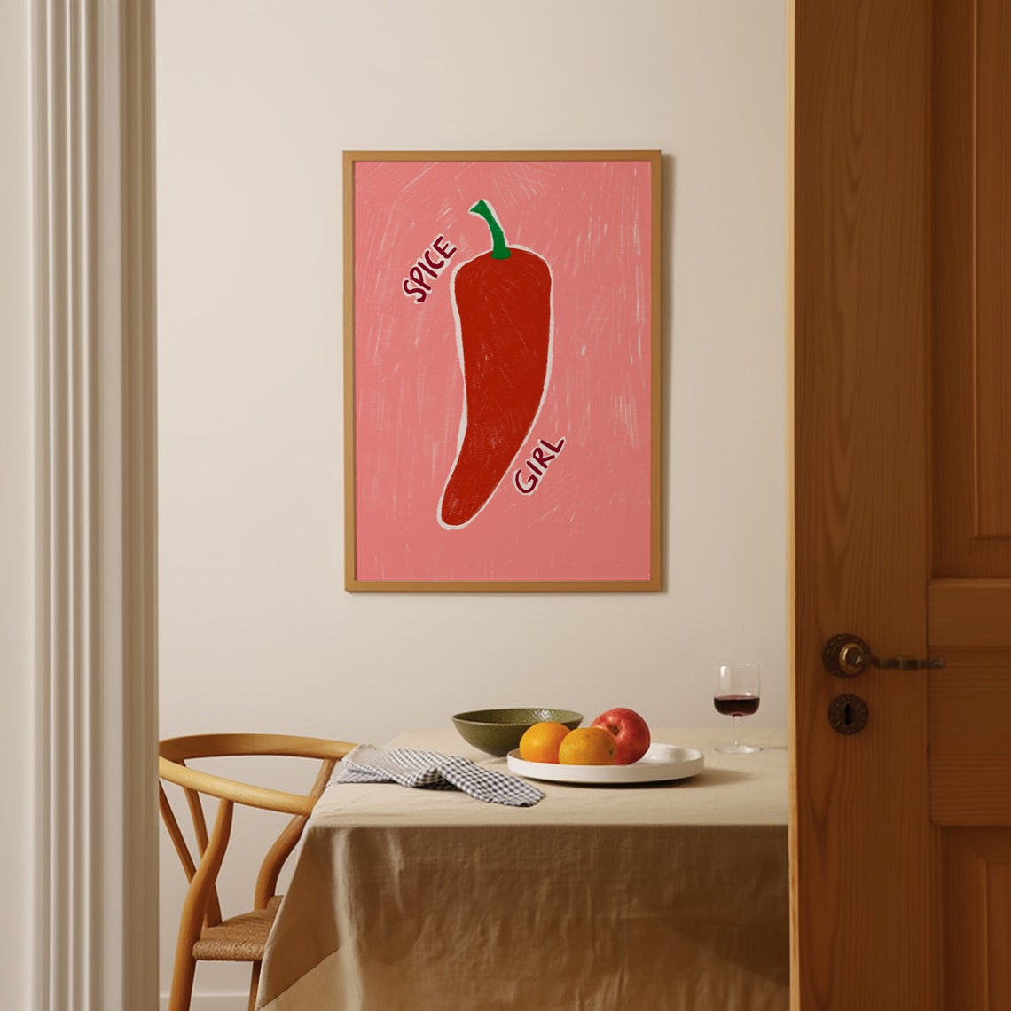 Spice Girl Giant Red Chili Pepper On Pink Kitchen Art Poster - Image 2