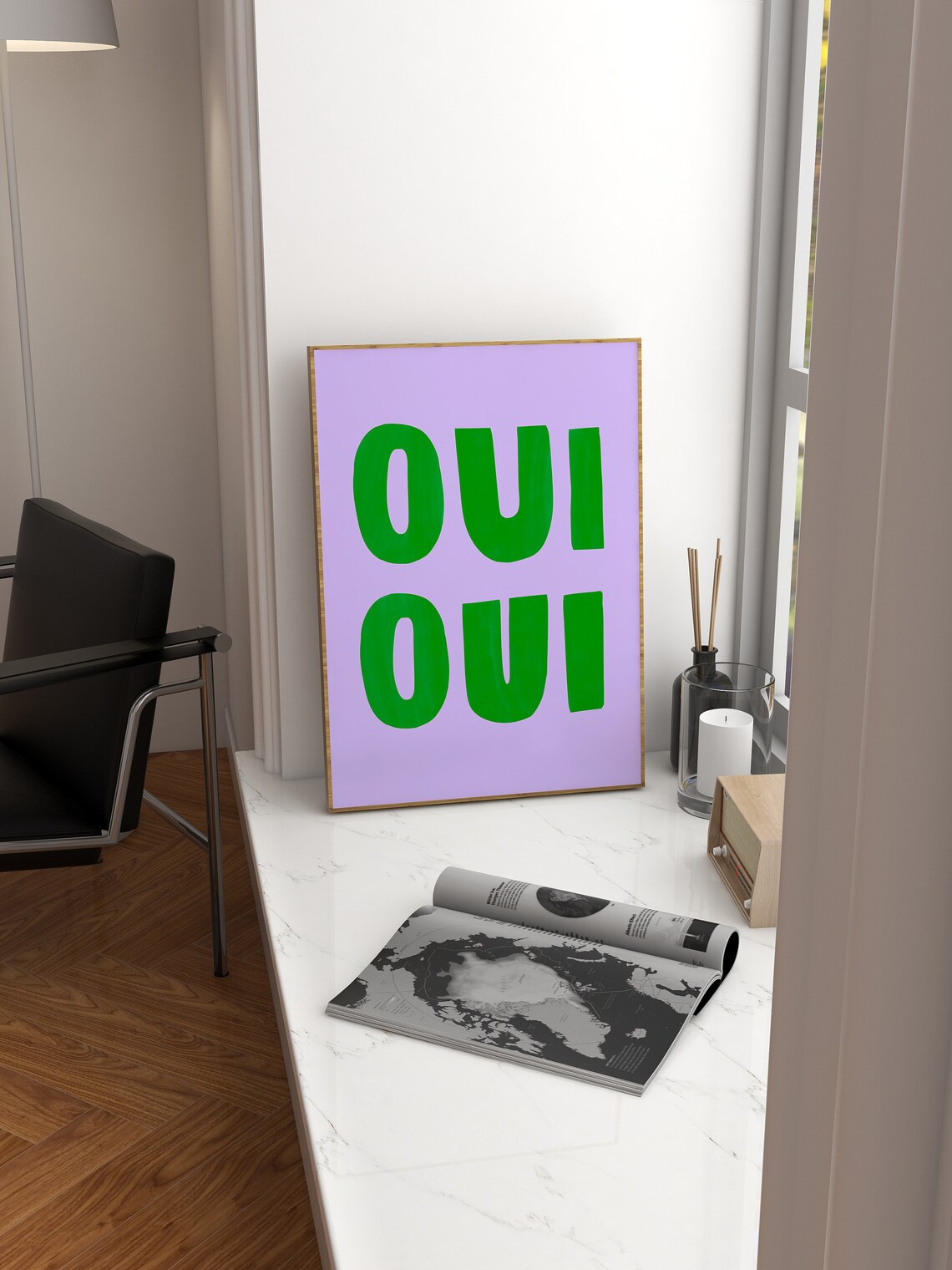 Oui Oui Bold Green Typography On Soft Lilac French Quote Poster - Image 2