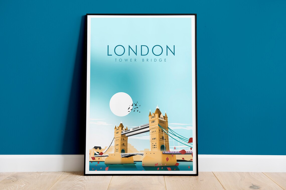 London Tower Bridge Travel Poster, City Landmark
