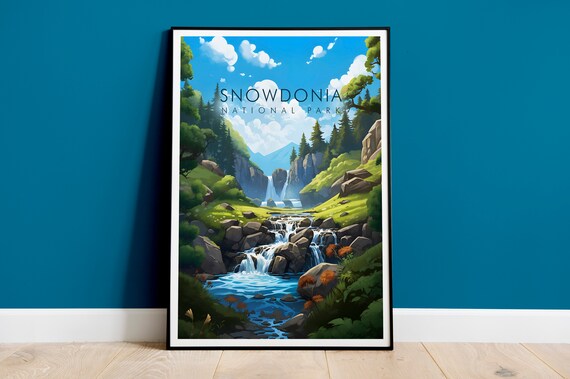 Snowdonia National Park Mountain Waterfall Stream Scene Poster