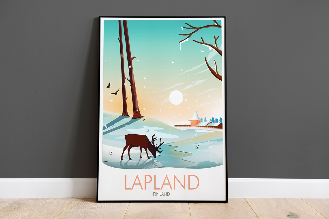 Lapland Finland Travel Poster, Nordic Destination Print
