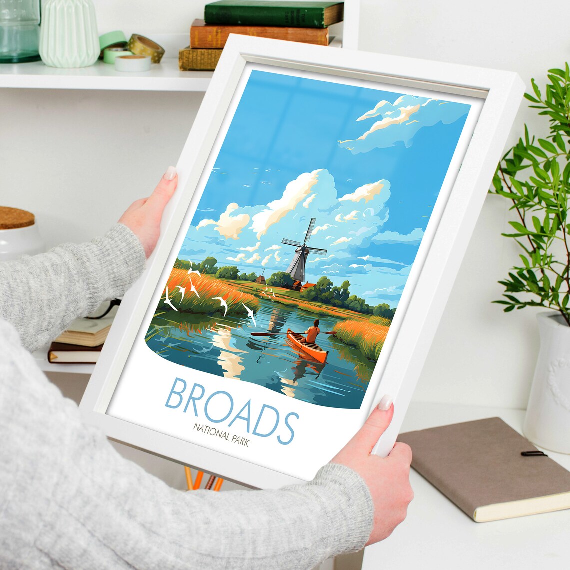 Broads National Park Windmill Canoe Reeds Wetland Scenic Travel Poster - Image 4
