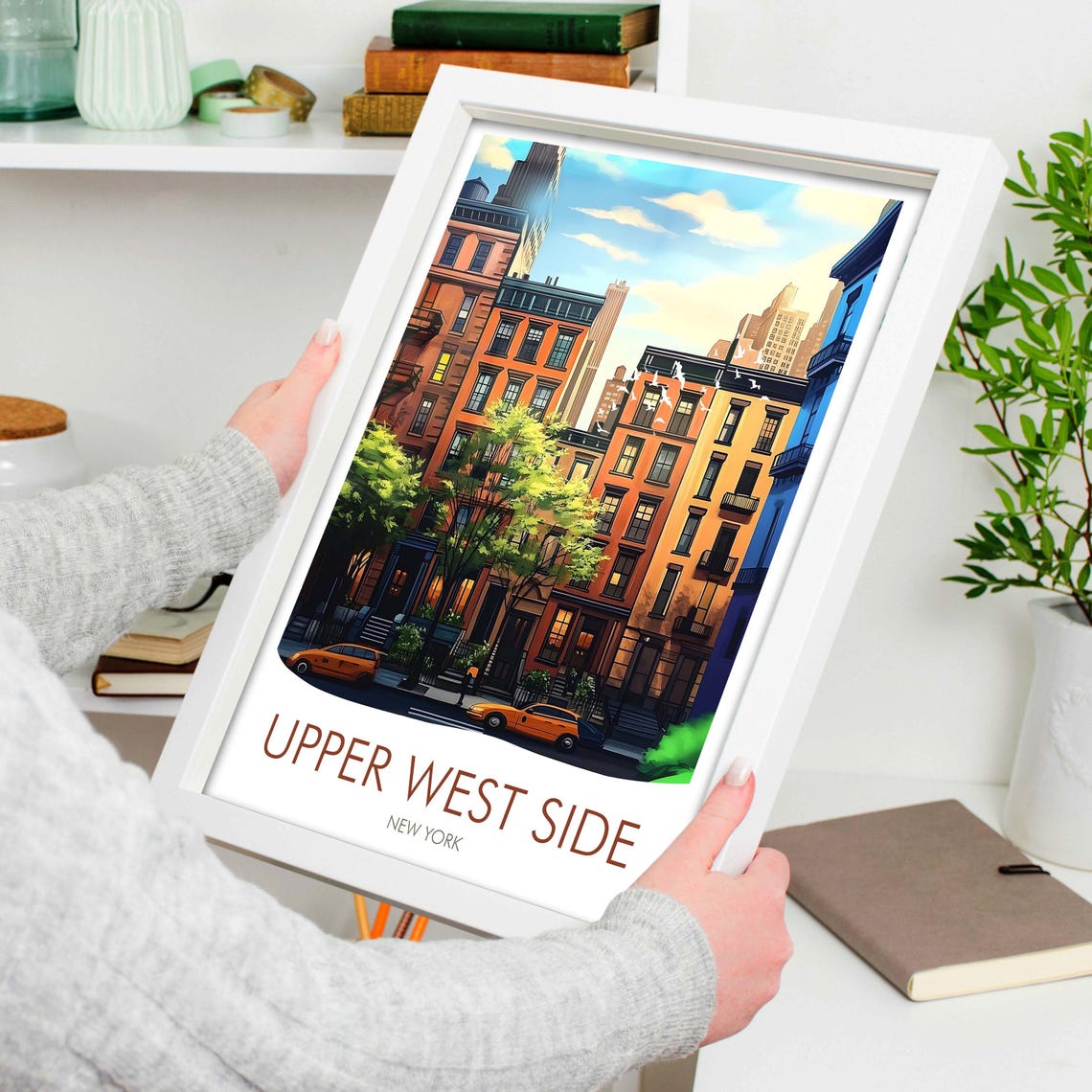 New York Upper West Side Brownstone Street Taxi Cab Travel Poster - Image 4