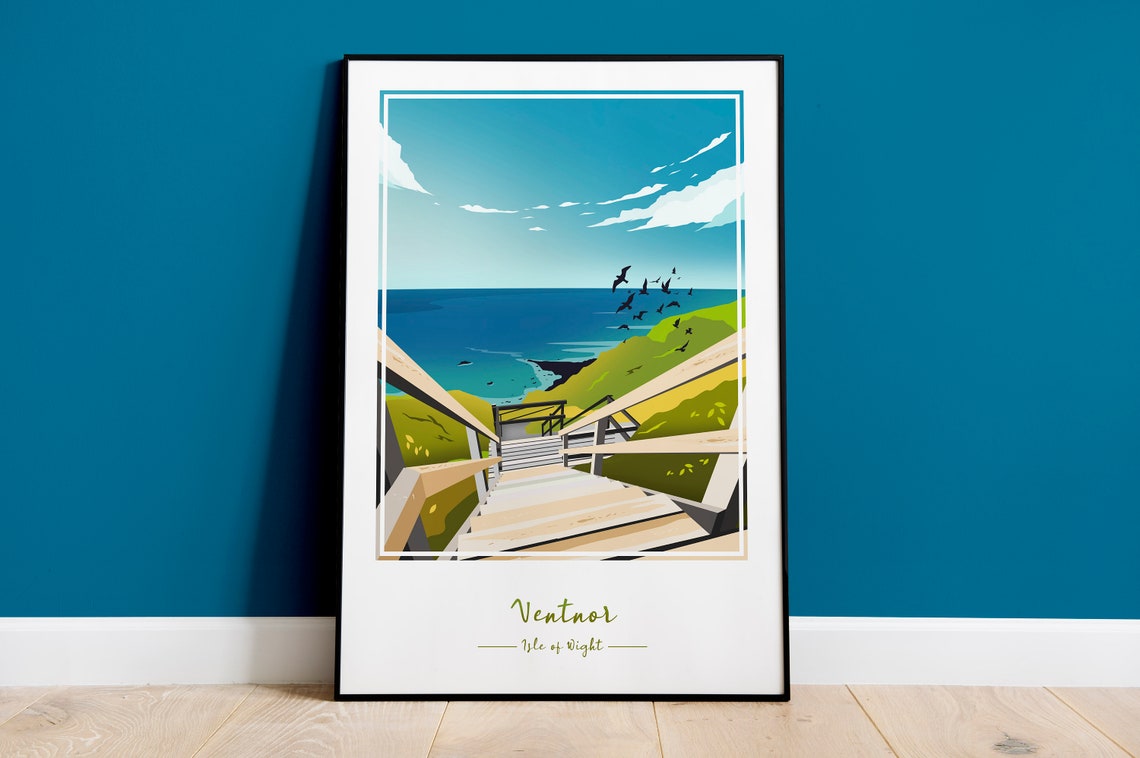 Ventnor Isle of Wight Coastal Cliff Path Sea View Scene Poster