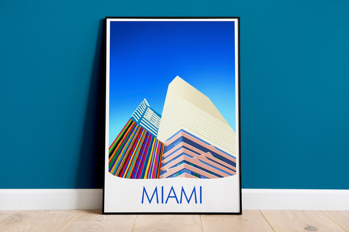 Miami Florida Bold Minimalist City Skyline Geometric Architecture Poster