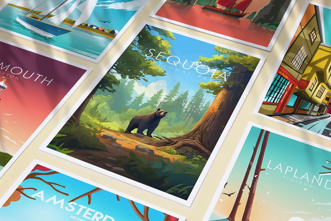 Sequoia National Park Black Bear Giant Trees Forest Trail California Travel Poster - Image 3