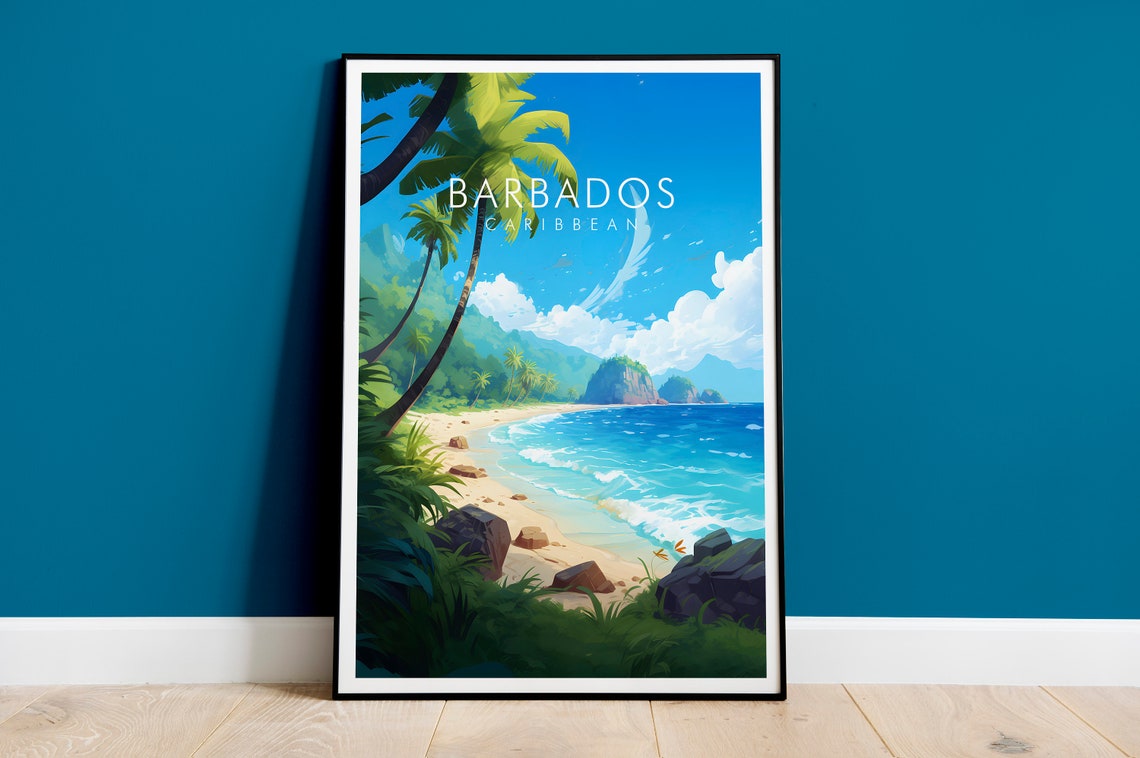 Barbados Caribbean Beach Palms Tropical Island Travel Poster